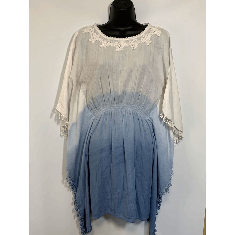 New York Company Womens Mini Dress Embellished Floral Gradient Blue White Small